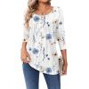 Zeagoo Long Sleeve Shirts for Women Fall Fashion Dressy Casual Blouses Trendy Pleated Tunic Tops for Leggings 2025(A-white Flower-bf290)