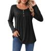 Zeagoo Long Sleeve Shirts for Women Fall Fashion Dressy Casual Blouses Trendy Pleated Tunic Tops for Leggings 2025(Black)