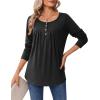Zeagoo Long Sleeve Shirts for Women Fall Fashion Dressy Casual Blouses Trendy Pleated Tunic Tops for Leggings 2025(Black)