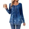Zeagoo Long Sleeve Shirts for Women Fall Fashion Dressy Casual Blouses Trendy Pleated Tunic Tops for Leggings 2025(Blue Flower-mz845)