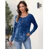 Zeagoo Long Sleeve Shirts for Women Fall Fashion Dressy Casual Blouses Trendy Pleated Tunic Tops for Leggings 2025(Blue Flower-mz845)