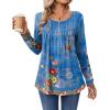 Zeagoo Long Sleeve Shirts for Women Fall Fashion Dressy Casual Blouses Trendy Pleated Tunic Tops for Leggings 2025(Blue Print-mz876)