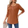 Zeagoo Long Sleeve Shirts for Women Fall Fashion Dressy Casual Blouses Trendy Pleated Tunic Tops for Leggings 2025(Caramel)