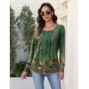 Zeagoo Long Sleeve Shirts for Women Fall Fashion Dressy Casual Blouses Trendy Pleated Tunic Tops for Leggings 2025(Green Flower-mz839)