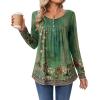Zeagoo Long Sleeve Shirts for Women Fall Fashion Dressy Casual Blouses Trendy Pleated Tunic Tops for Leggings 2025(Green Flower-mz839)