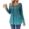 Zeagoo Long Sleeve Shirts for Women Fall Fashion Dressy Casual Blouses Trendy Pleated Tunic Tops for Leggings 2025(Green Leave-xh363)