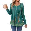 Zeagoo Long Sleeve Shirts for Women Fall Fashion Dressy Casual Blouses Trendy Pleated Tunic Tops for Leggings 2025(Green Print-mz871)