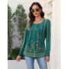 Zeagoo Long Sleeve Shirts for Women Fall Fashion Dressy Casual Blouses Trendy Pleated Tunic Tops for Leggings 2025(Green Print-mz871)