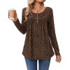Zeagoo Long Sleeve Shirts for Women Fall Fashion Dressy Casual Blouses Trendy Pleated Tunic Tops for Leggings 2025(Leopard-an427)