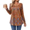 Zeagoo Long Sleeve Shirts for Women Fall Fashion Dressy Casual Blouses Trendy Pleated Tunic Tops for Leggings 2025(Orange-mz836)