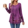 Zeagoo Long Sleeve Shirts for Women Fall Fashion Dressy Casual Blouses Trendy Pleated Tunic Tops for Leggings 2025(Purple Flower-mz841)