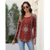 Zeagoo Long Sleeve Shirts for Women Fall Fashion Dressy Casual Blouses Trendy Pleated Tunic Tops for Leggings 2025(Red Print-mz870)