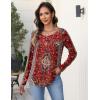 Zeagoo Long Sleeve Shirts for Women Fall Fashion Dressy Casual Blouses Trendy Pleated Tunic Tops for Leggings 2025(Red Print-mz870)