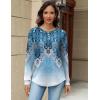 Zeagoo Long Sleeve Shirts for Women Henley T Shirts Loose Fit Tunics Dressy Casual Work Blouses Fall Fashion Tops(Blue Boho)