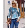 Zeagoo Long Sleeve Shirts for Women Henley T Shirts Loose Fit Tunics Dressy Casual Work Blouses Fall Fashion Tops(Blue Boho)
