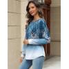 Zeagoo Long Sleeve Shirts for Women Henley T Shirts Loose Fit Tunics Dressy Casual Work Blouses Fall Fashion Tops(Blue Boho)