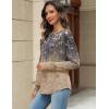 Zeagoo Long Sleeve Shirts for Women Henley T Shirts Loose Fit Tunics Dressy Casual Work Blouses Fall Fashion Tops(Floral Grey & Khaki)
