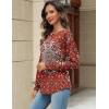 Zeagoo Long Sleeve Shirts for Women Henley T Shirts Loose Fit Tunics Dressy Casual Work Blouses Fall Fashion Tops(Red Ethnic Printed)