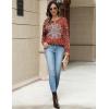 Zeagoo Long Sleeve Shirts for Women Henley T Shirts Loose Fit Tunics Dressy Casual Work Blouses Fall Fashion Tops(Red Ethnic Printed)