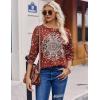 Zeagoo Long Sleeve Shirts for Women Henley T Shirts Loose Fit Tunics Dressy Casual Work Blouses Fall Fashion Tops(Red Ethnic Printed)