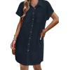 Zeagoo Summer Dresses for Women 2026 Cotton Button Down Short Sleeve Tshirt Dresses Casual Mini Beach Dress(01-navy Blue)