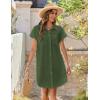 Zeagoo Summer Dresses for Women 2026 Cotton Button Down Short Sleeve Tshirt Dresses Casual Mini Beach Dress(Army Green)