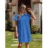 Zeagoo Summer Dresses for Women 2026 Cotton Button Down Short Sleeve Tshirt Dresses Casual Mini Beach Dress(Blue)