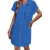 Zeagoo Summer Dresses for Women 2026 Cotton Button Down Short Sleeve Tshirt Dresses Casual Mini Beach Dress(Blue)