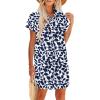 Zeagoo Summer Dresses for Women 2026 Cotton Button Down Short Sleeve Tshirt Dresses Casual Mini Beach Dress(Blue Leaf Print)