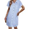 Zeagoo Summer Dresses for Women 2026 Cotton Button Down Short Sleeve Tshirt Dresses Casual Mini Beach Dress(Blue+white Stripe)