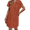 Zeagoo Summer Dresses for Women 2026 Cotton Button Down Short Sleeve Tshirt Dresses Casual Mini Beach Dress(Brick Red)
