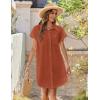 Zeagoo Summer Dresses for Women 2026 Cotton Button Down Short Sleeve Tshirt Dresses Casual Mini Beach Dress(Brick Red)