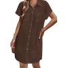 Zeagoo Summer Dresses for Women 2026 Cotton Button Down Short Sleeve Tshirt Dresses Casual Mini Beach Dress(Brown)