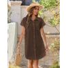 Zeagoo Summer Dresses for Women 2026 Cotton Button Down Short Sleeve Tshirt Dresses Casual Mini Beach Dress(Brown)