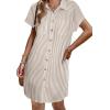 Zeagoo Summer Dresses for Women 2026 Cotton Button Down Short Sleeve Tshirt Dresses Casual Mini Beach Dress(Brown+white Stripe)