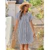 Zeagoo Summer Dresses for Women 2026 Cotton Button Down Short Sleeve Tshirt Dresses Casual Mini Beach Dress(Dark Blue+white Stripe)