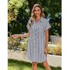 Zeagoo Summer Dresses for Women 2026 Cotton Button Down Short Sleeve Tshirt Dresses Casual Mini Beach Dress(Dark Blue+white Stripe)