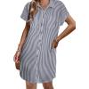 Zeagoo Summer Dresses for Women 2026 Cotton Button Down Short Sleeve Tshirt Dresses Casual Mini Beach Dress(Dark Blue+white Stripe)