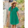 Zeagoo Summer Dresses for Women 2026 Cotton Button Down Short Sleeve Tshirt Dresses Casual Mini Beach Dress(Green)