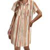 Zeagoo Summer Dresses for Women 2026 Cotton Button Down Short Sleeve Tshirt Dresses Casual Mini Beach Dress(Khaki Stripes)