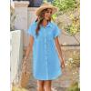 Zeagoo Summer Dresses for Women 2026 Cotton Button Down Short Sleeve Tshirt Dresses Casual Mini Beach Dress(Light Blue)
