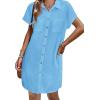 Zeagoo Summer Dresses for Women 2026 Cotton Button Down Short Sleeve Tshirt Dresses Casual Mini Beach Dress(Light Blue)