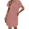 Zeagoo Summer Dresses for Women 2026 Cotton Button Down Short Sleeve Tshirt Dresses Casual Mini Beach Dress(Pink)