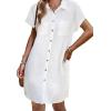 Zeagoo Summer Dresses for Women 2026 Cotton Button Down Short Sleeve Tshirt Dresses Casual Mini Beach Dress(White)