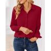 Zeagoo Women Blouses Chiffon Long Sleeve Button Down Shirts Business Causal Dressy Work Top V Neck Summer Spring Clothes(Dark Red)