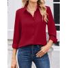 Zeagoo Women Blouses Chiffon Long Sleeve Button Down Shirts Business Causal Dressy Work Top V Neck Summer Spring Clothes(Dark Red)
