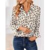 Zeagoo Women Blouses Chiffon Long Sleeve Button Down Shirts Business Causal Dressy Work Top V Neck Summer Spring Clothes(Leopard Apricot)