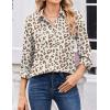 Zeagoo Women Blouses Chiffon Long Sleeve Button Down Shirts Business Causal Dressy Work Top V Neck Summer Spring Clothes(Leopard Apricot)