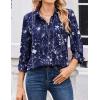 Zeagoo Women Blouses Chiffon Long Sleeve Button Down Shirts Business Causal Dressy Work Top V Neck Summer Spring Clothes(Navy Floral)