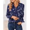 Zeagoo Women Blouses Chiffon Long Sleeve Button Down Shirts Business Causal Dressy Work Top V Neck Summer Spring Clothes(Navy Floral)